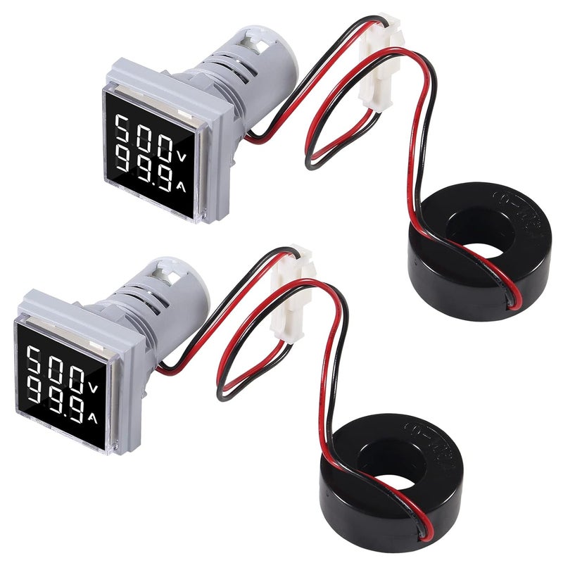 AiTrip 2Pack LED Display Voltmeter, Square Dual Display Voltmeter and Ammeter LED Digital Voltage Gauge AC 60-500V 0-100A Current Meter Indicator - Image 1